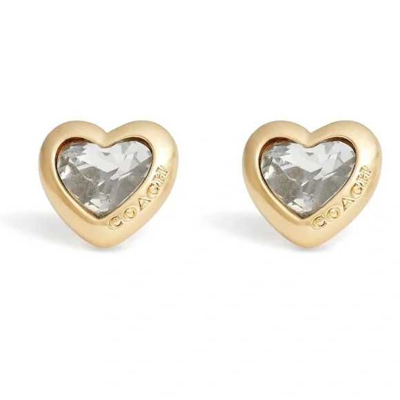 New Coach Gold Stone Heart Crystal Stud Earrings - Picture 6 of 6